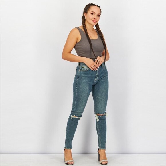 2/$30 Topshop Jamie High Rise Ripped  Skinny Mid Denim Tint W26 #9303 - Picture 1 of 12